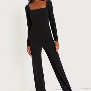 Night Out Attitude Black Ruched Tie-Back Long Sleeve Jumpsuit